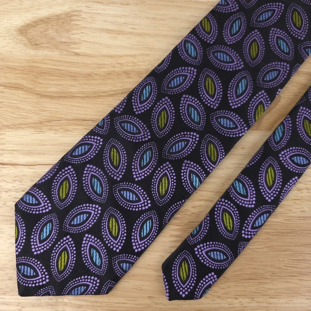 Robert Talbott Best Of Class Black Purple Cats Eye Silk Neck Tie 3.75